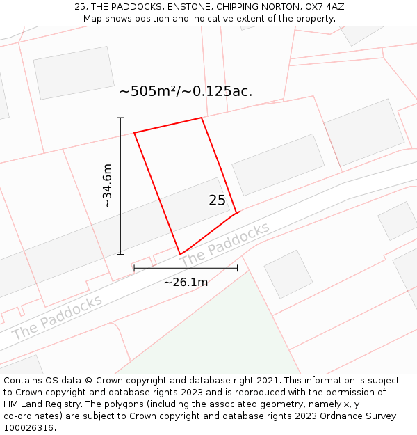 25, THE PADDOCKS, ENSTONE, CHIPPING NORTON, OX7 4AZ: Plot and title map