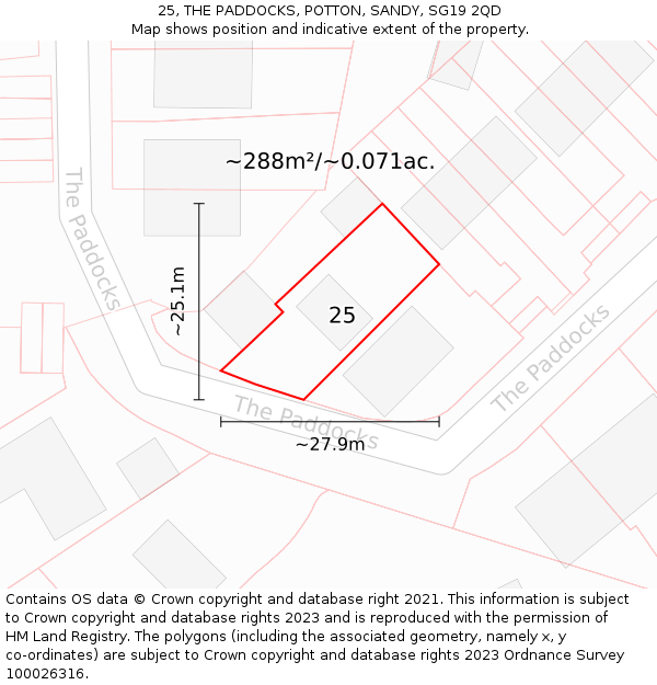 25, THE PADDOCKS, POTTON, SANDY, SG19 2QD: Plot and title map