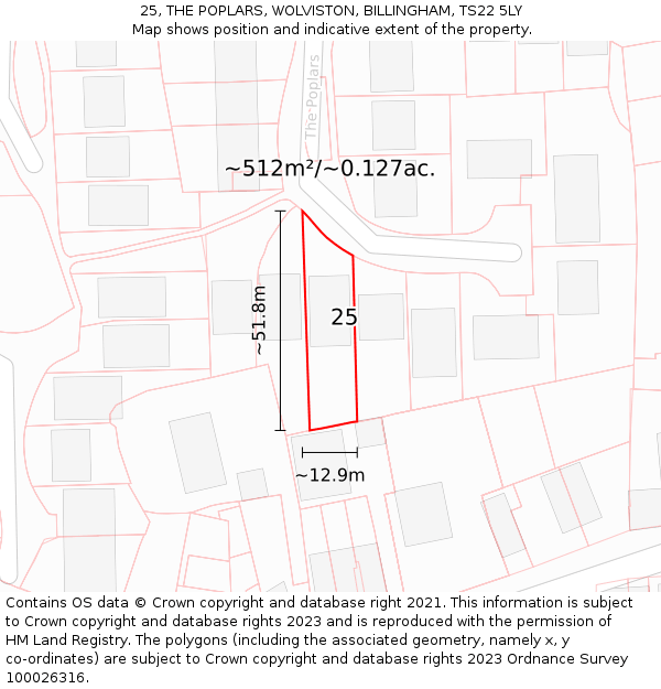 25, THE POPLARS, WOLVISTON, BILLINGHAM, TS22 5LY: Plot and title map