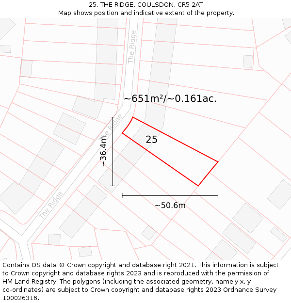 25, THE RIDGE, COULSDON, CR5 2AT: Plot and title map