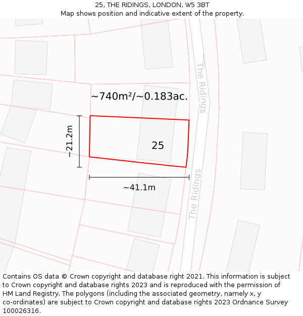 25, THE RIDINGS, LONDON, W5 3BT: Plot and title map