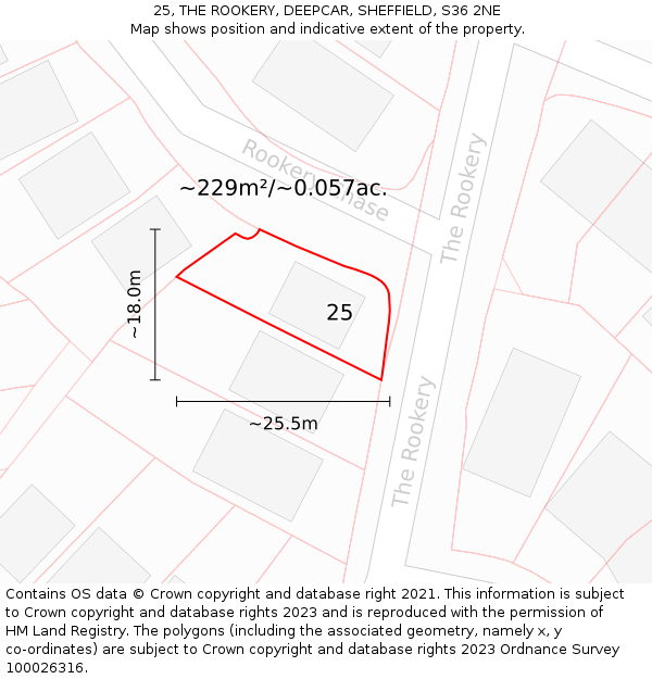 25, THE ROOKERY, DEEPCAR, SHEFFIELD, S36 2NE: Plot and title map