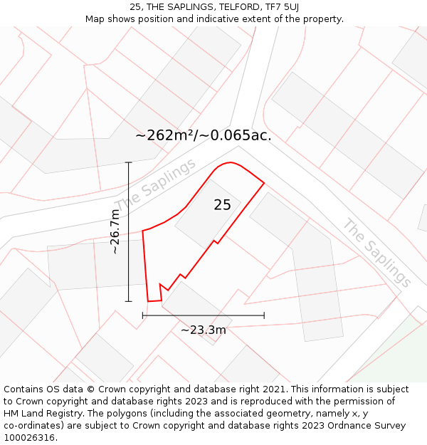 25, THE SAPLINGS, TELFORD, TF7 5UJ: Plot and title map