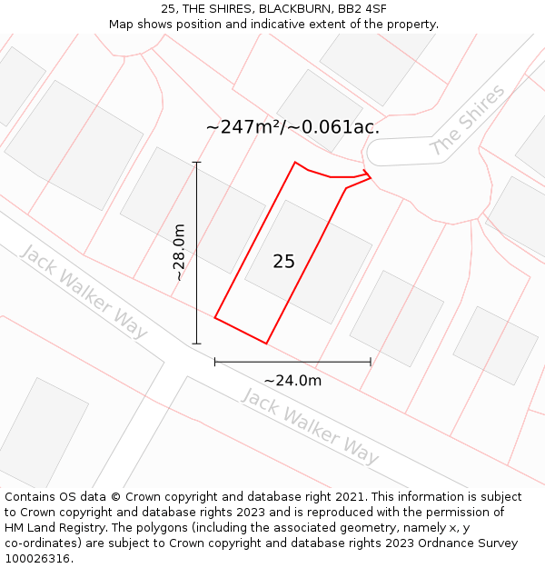 25, THE SHIRES, BLACKBURN, BB2 4SF: Plot and title map