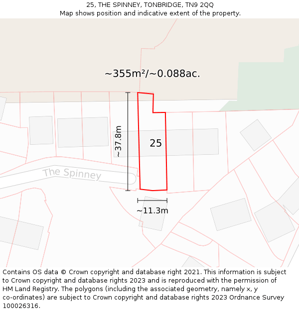 25, THE SPINNEY, TONBRIDGE, TN9 2QQ: Plot and title map