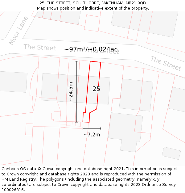 25, THE STREET, SCULTHORPE, FAKENHAM, NR21 9QD: Plot and title map