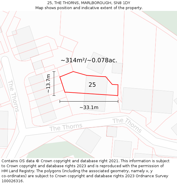 25, THE THORNS, MARLBOROUGH, SN8 1DY: Plot and title map