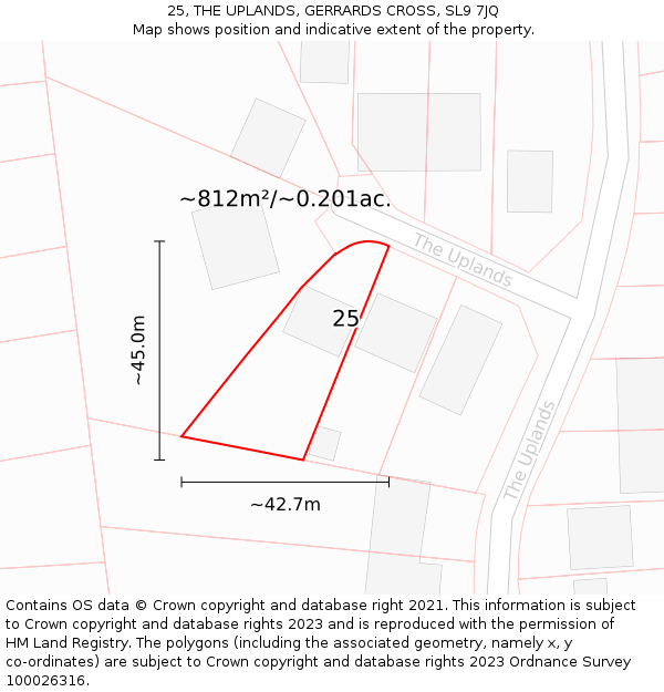 25, THE UPLANDS, GERRARDS CROSS, SL9 7JQ: Plot and title map