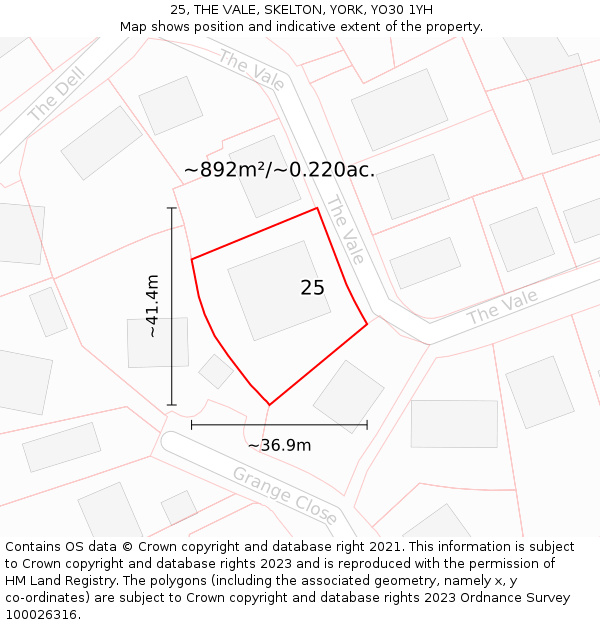 25, THE VALE, SKELTON, YORK, YO30 1YH: Plot and title map