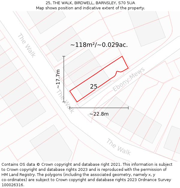 25, THE WALK, BIRDWELL, BARNSLEY, S70 5UA: Plot and title map