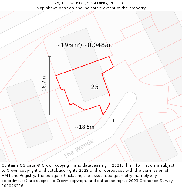 25, THE WENDE, SPALDING, PE11 3EG: Plot and title map