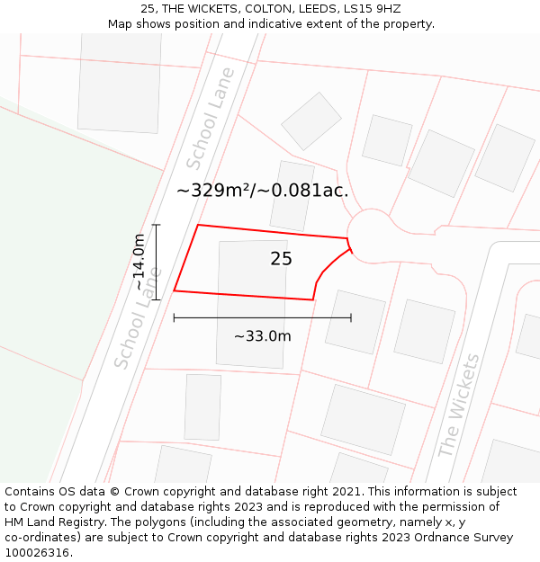 25, THE WICKETS, COLTON, LEEDS, LS15 9HZ: Plot and title map