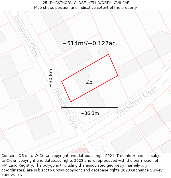 25, THICKTHORN CLOSE, KENILWORTH, CV8 2AF: Plot and title map