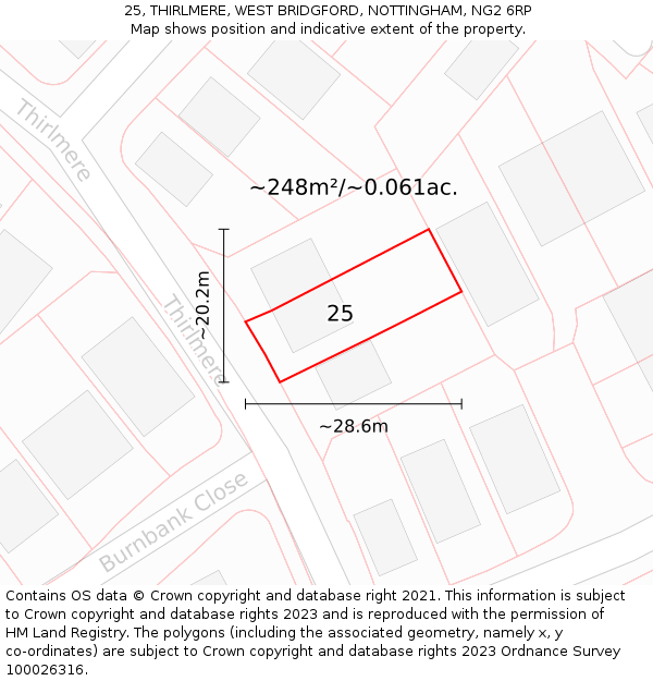 25, THIRLMERE, WEST BRIDGFORD, NOTTINGHAM, NG2 6RP: Plot and title map