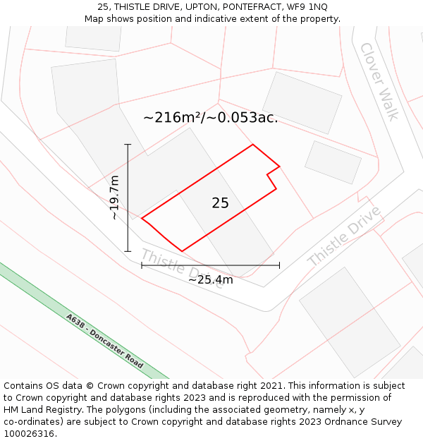 25, THISTLE DRIVE, UPTON, PONTEFRACT, WF9 1NQ: Plot and title map