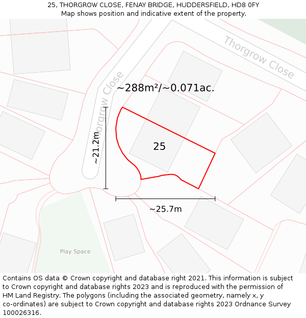 25, THORGROW CLOSE, FENAY BRIDGE, HUDDERSFIELD, HD8 0FY: Plot and title map