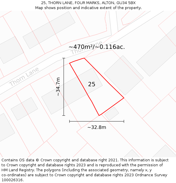 25, THORN LANE, FOUR MARKS, ALTON, GU34 5BX: Plot and title map