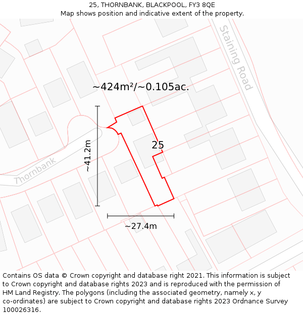 25, THORNBANK, BLACKPOOL, FY3 8QE: Plot and title map