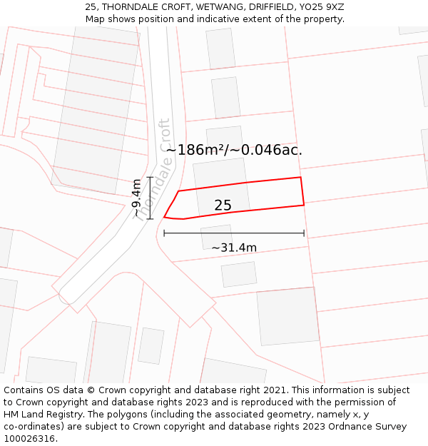 25, THORNDALE CROFT, WETWANG, DRIFFIELD, YO25 9XZ: Plot and title map