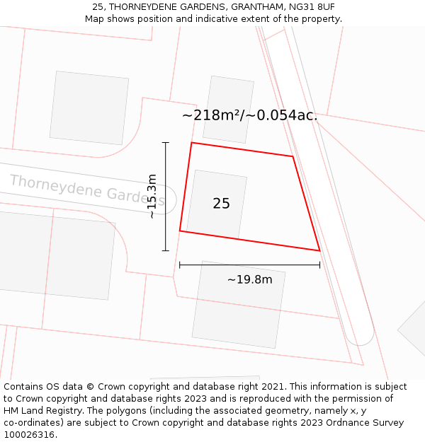 25, THORNEYDENE GARDENS, GRANTHAM, NG31 8UF: Plot and title map