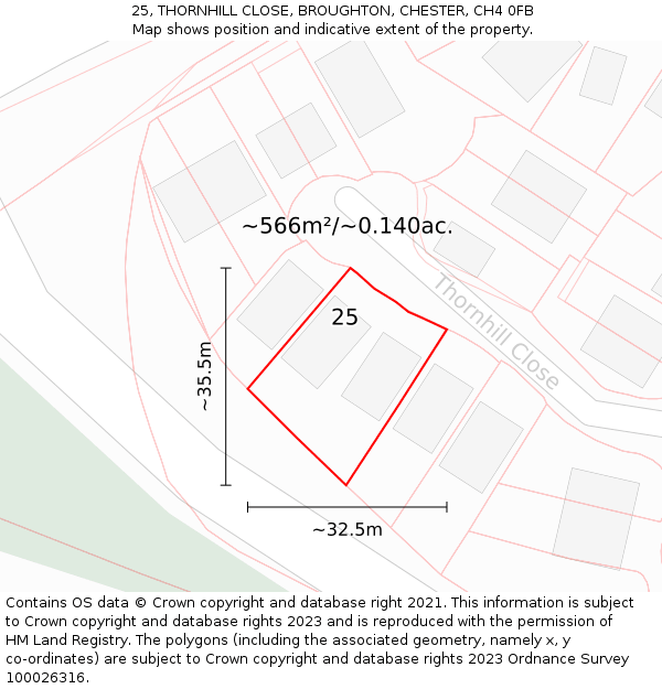 25, THORNHILL CLOSE, BROUGHTON, CHESTER, CH4 0FB: Plot and title map