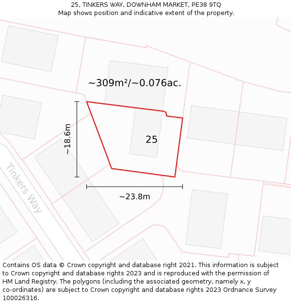 25, TINKERS WAY, DOWNHAM MARKET, PE38 9TQ: Plot and title map