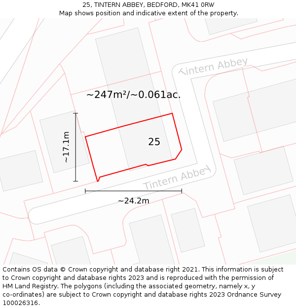 25, TINTERN ABBEY, BEDFORD, MK41 0RW: Plot and title map