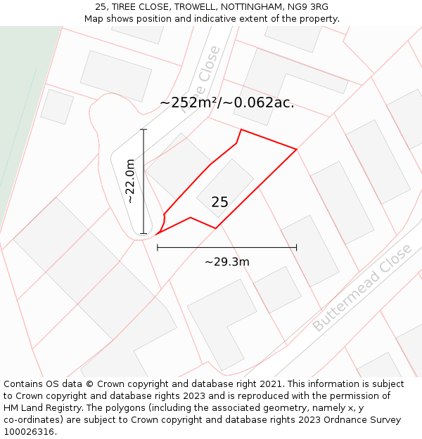 25, TIREE CLOSE, TROWELL, NOTTINGHAM, NG9 3RG: Plot and title map