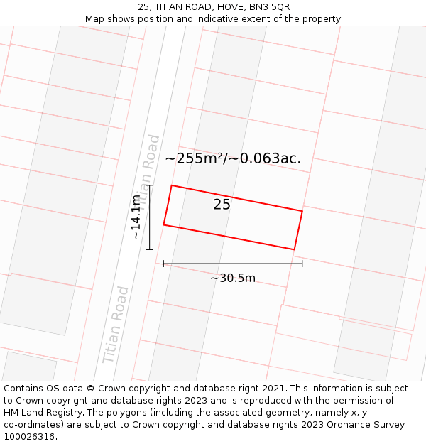 25, TITIAN ROAD, HOVE, BN3 5QR: Plot and title map