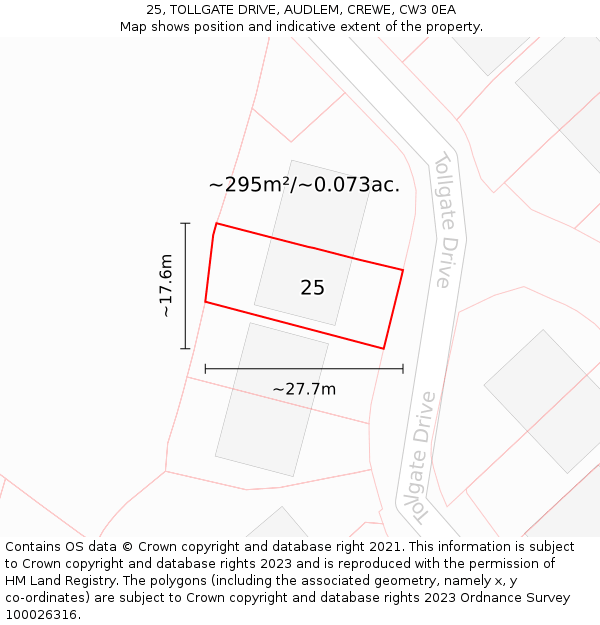 25, TOLLGATE DRIVE, AUDLEM, CREWE, CW3 0EA: Plot and title map