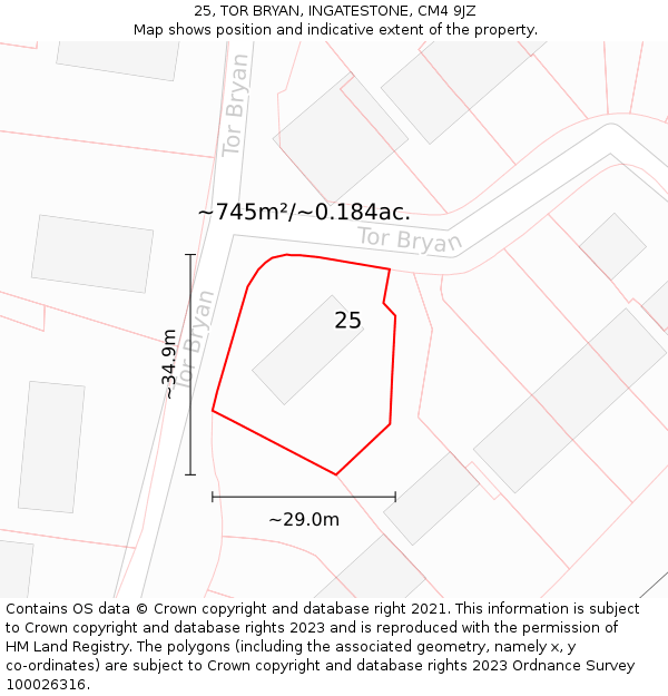 25, TOR BRYAN, INGATESTONE, CM4 9JZ: Plot and title map