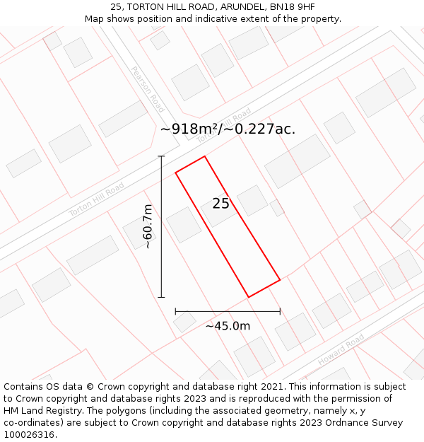 25, TORTON HILL ROAD, ARUNDEL, BN18 9HF: Plot and title map