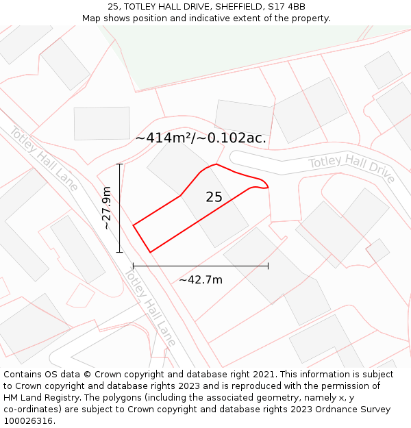 25, TOTLEY HALL DRIVE, SHEFFIELD, S17 4BB: Plot and title map