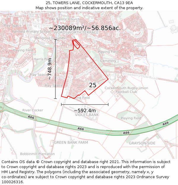 25, TOWERS LANE, COCKERMOUTH, CA13 9EA: Plot and title map