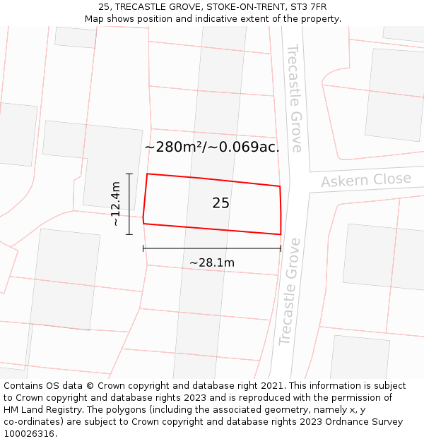 25, TRECASTLE GROVE, STOKE-ON-TRENT, ST3 7FR: Plot and title map