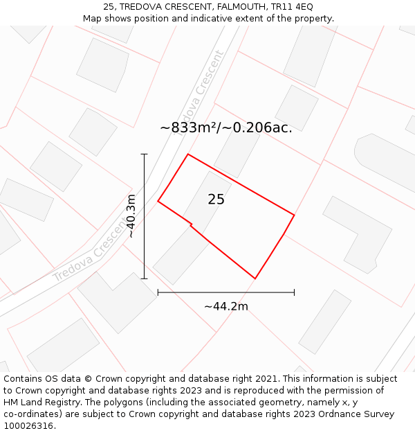 25, TREDOVA CRESCENT, FALMOUTH, TR11 4EQ: Plot and title map