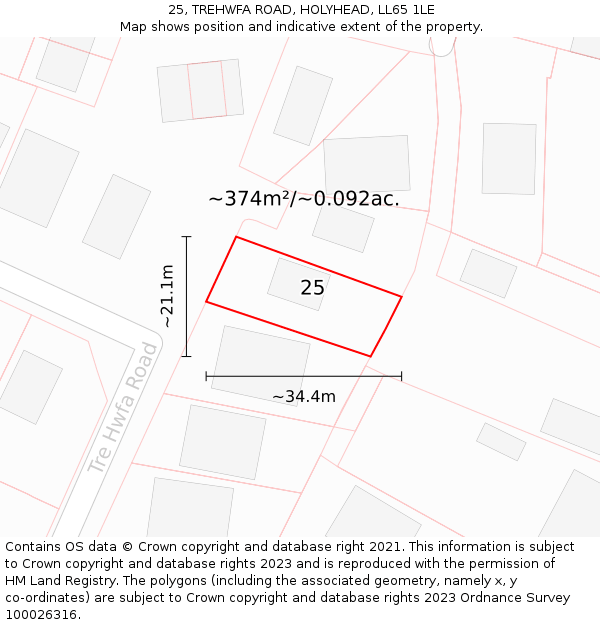 25, TREHWFA ROAD, HOLYHEAD, LL65 1LE: Plot and title map