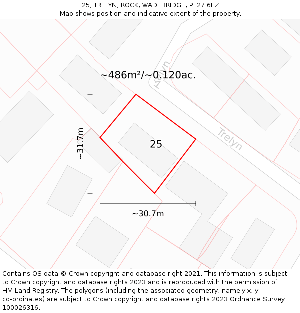 25, TRELYN, ROCK, WADEBRIDGE, PL27 6LZ: Plot and title map