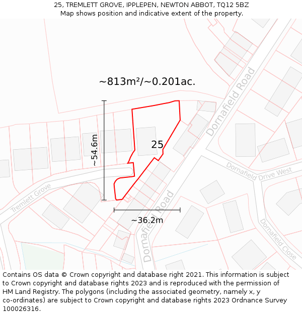 25, TREMLETT GROVE, IPPLEPEN, NEWTON ABBOT, TQ12 5BZ: Plot and title map