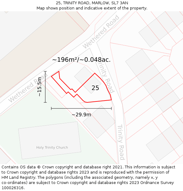 25, TRINITY ROAD, MARLOW, SL7 3AN: Plot and title map