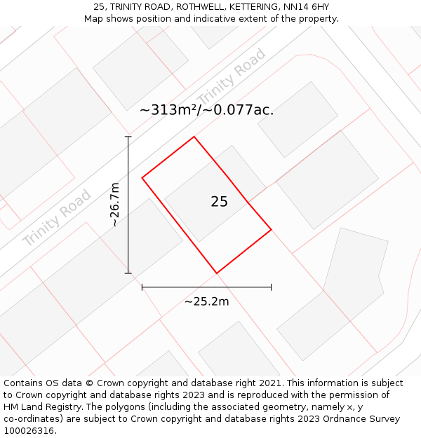 25, TRINITY ROAD, ROTHWELL, KETTERING, NN14 6HY: Plot and title map