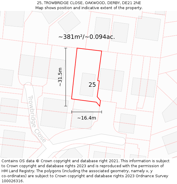25, TROWBRIDGE CLOSE, OAKWOOD, DERBY, DE21 2NE: Plot and title map