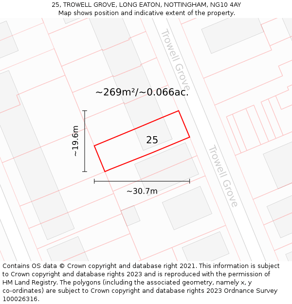 25, TROWELL GROVE, LONG EATON, NOTTINGHAM, NG10 4AY: Plot and title map