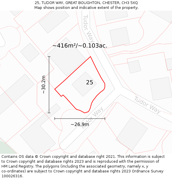 25, TUDOR WAY, GREAT BOUGHTON, CHESTER, CH3 5XQ: Plot and title map