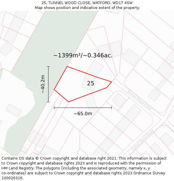 25, TUNNEL WOOD CLOSE, WATFORD, WD17 4SW: Plot and title map