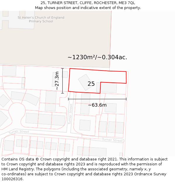 25, TURNER STREET, CLIFFE, ROCHESTER, ME3 7QL: Plot and title map