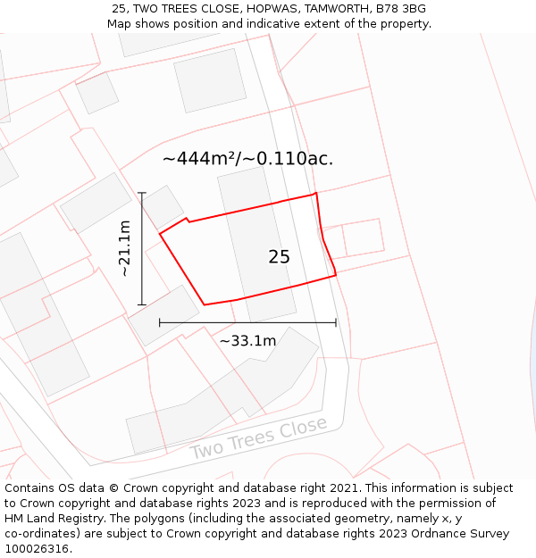 25, TWO TREES CLOSE, HOPWAS, TAMWORTH, B78 3BG: Plot and title map