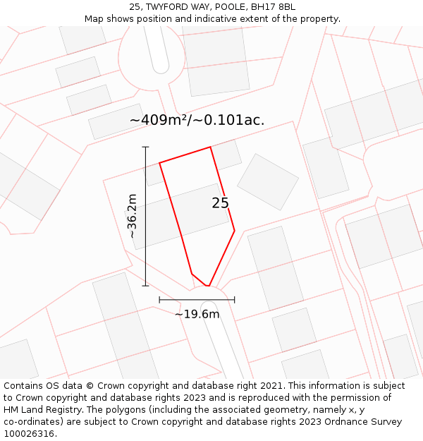 25, TWYFORD WAY, POOLE, BH17 8BL: Plot and title map