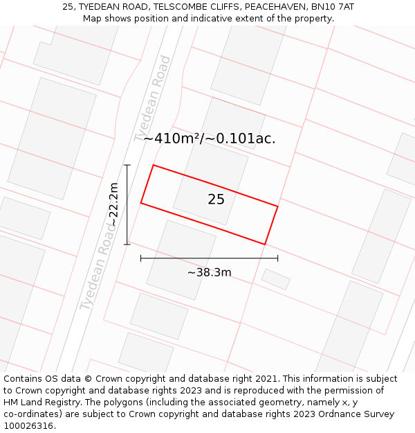 25, TYEDEAN ROAD, TELSCOMBE CLIFFS, PEACEHAVEN, BN10 7AT: Plot and title map