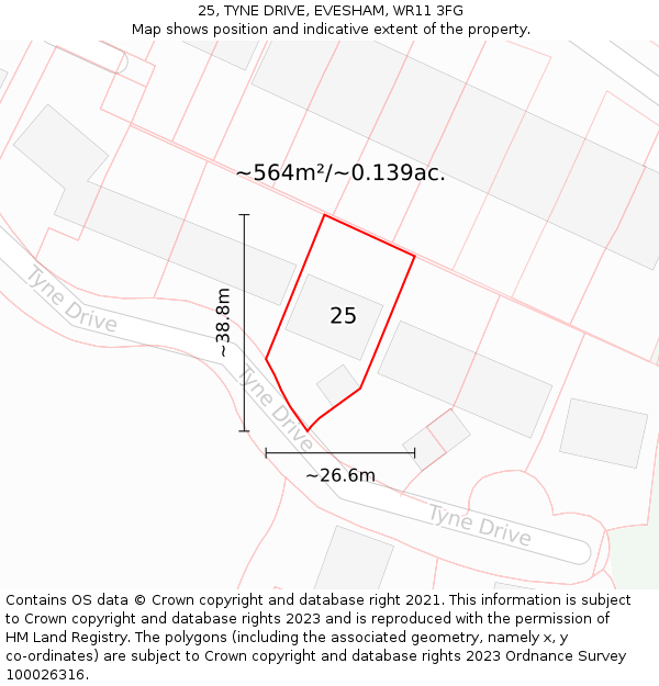 25, TYNE DRIVE, EVESHAM, WR11 3FG: Plot and title map